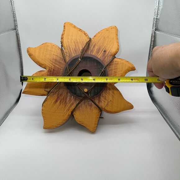 Wooden Sunflower Birdhouse With Twine Painted Hanging DecorativeYellows Browns - Picture 3 of 7